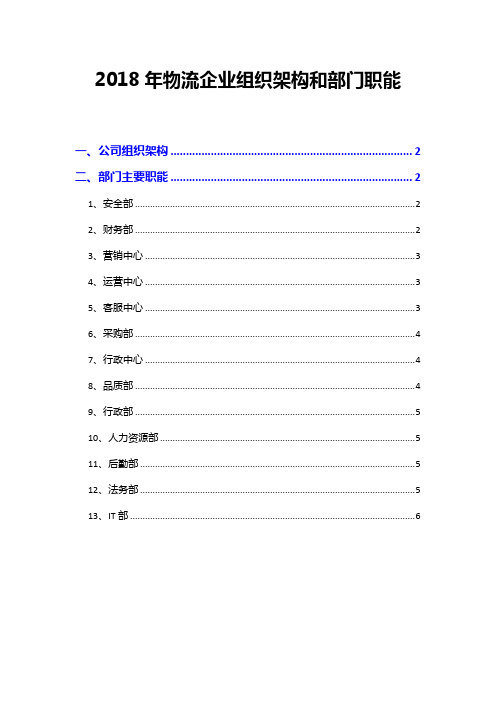 2018年物流企业组织架构和部门职能