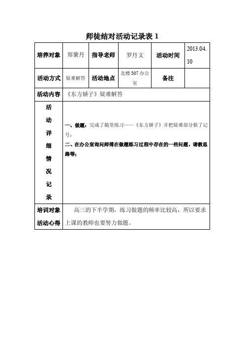 师徒结对活动记录表1