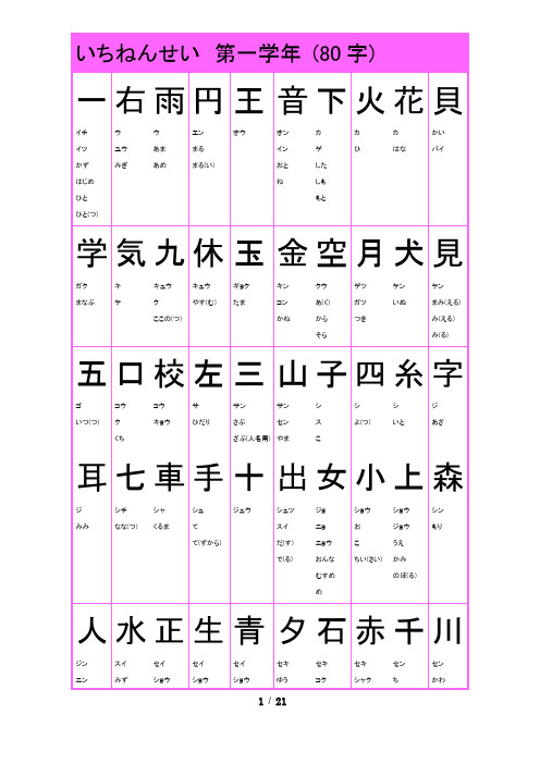 日本小学生汉字表