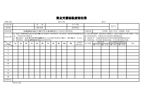 食品生产经营企业商业无菌检验原始记录式样