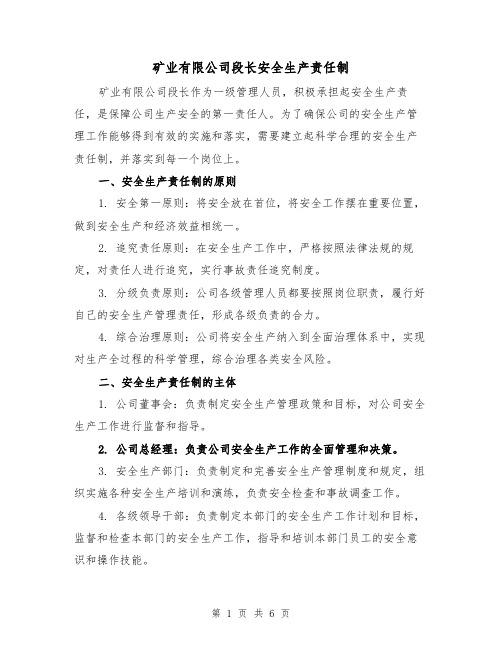 矿业有限公司段长安全生产责任制（三篇）