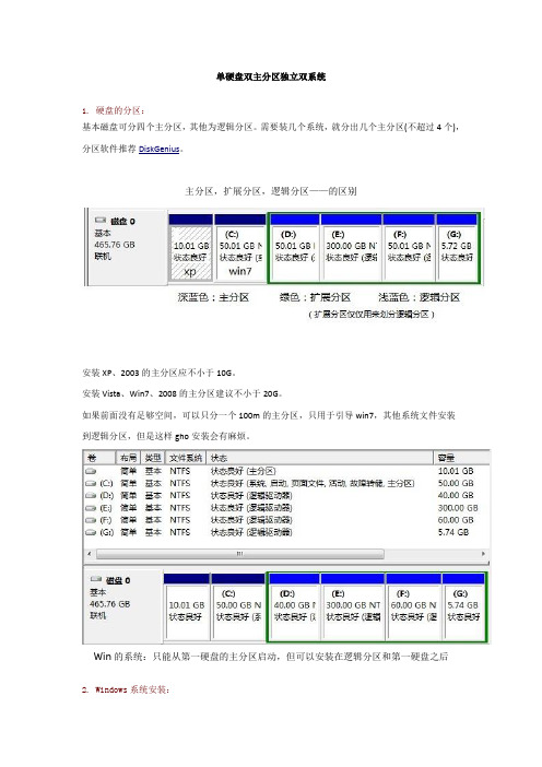 单硬盘双主分区独立双系统