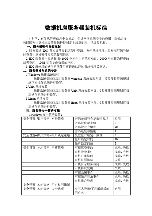 数据机房服务器装机标准