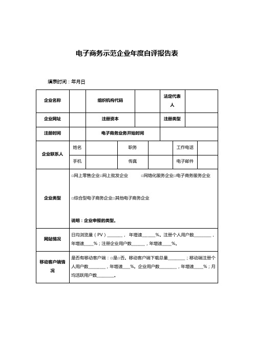 电子商务示范企业年度自评报告表