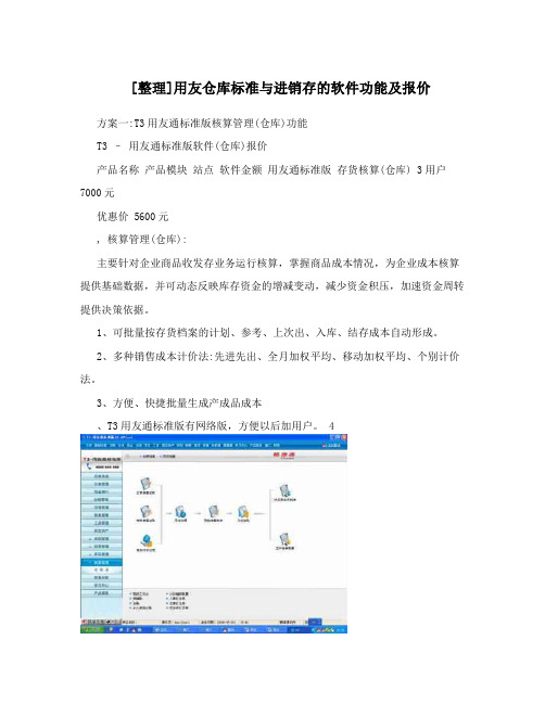 [整理]用友仓库标准与进销存的软件功能及报价