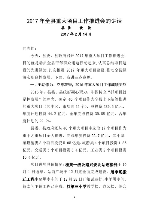 2017年全重大项目工作推进会的讲话