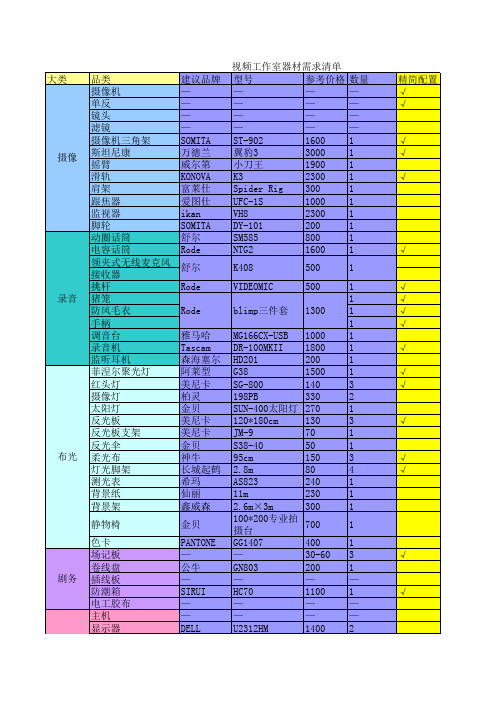 视频工作室器材准备清单