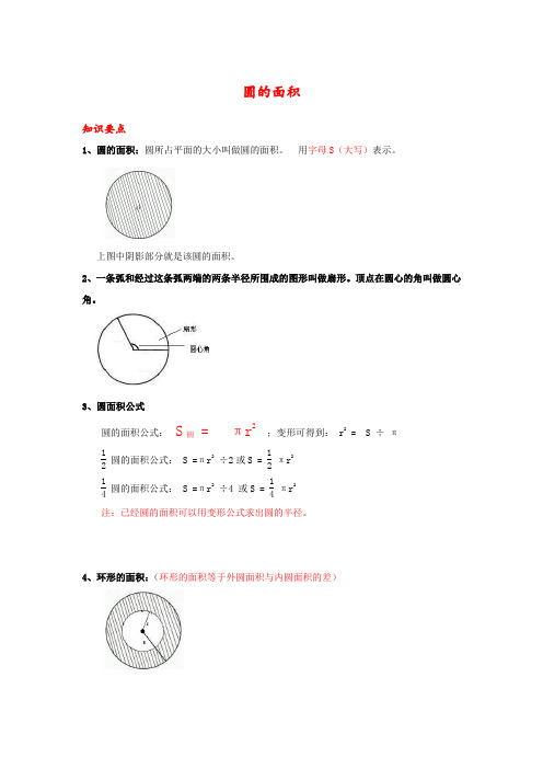 六年级上册数学圆的面积-知识点总结