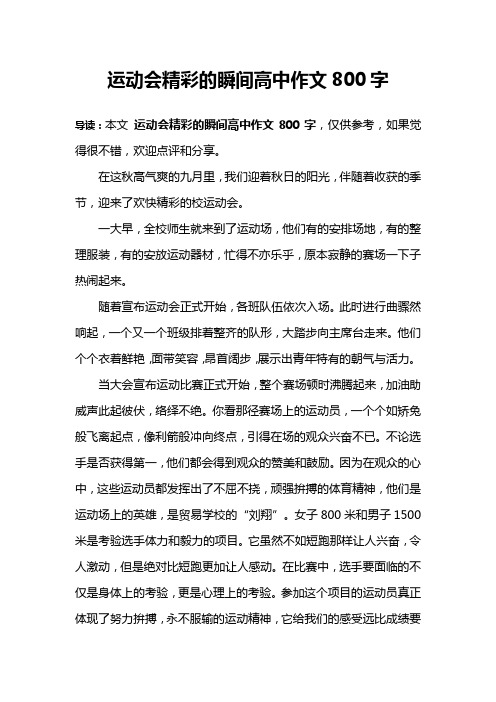 运动会精彩的瞬间高中作文800字