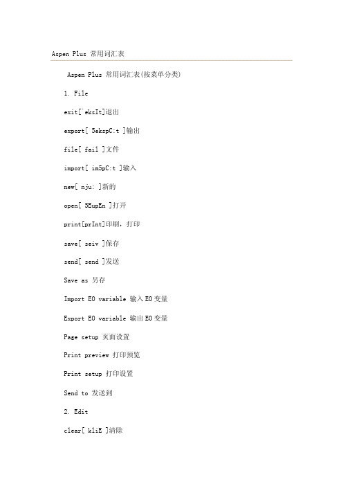 Aspen Plus 常用词汇表
