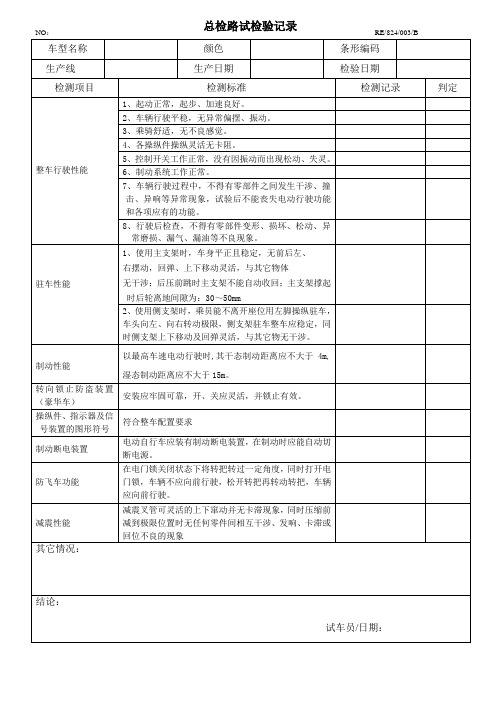 电动自行车成品路试检验记录