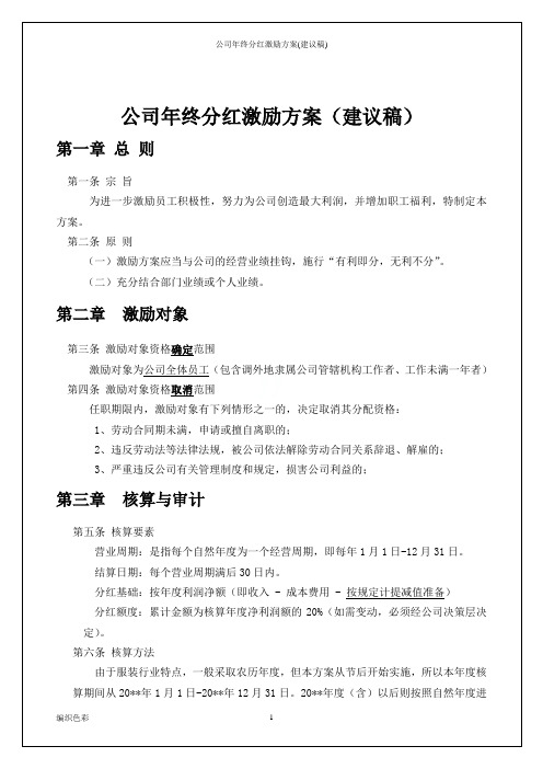 公司年终分红激励方案(建议稿)