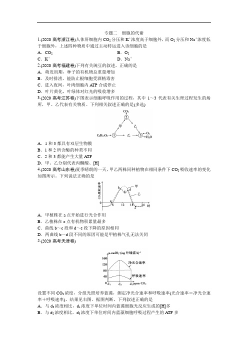 2020年高考生物考题--细胞的代谢