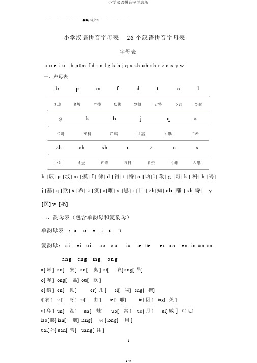 小学汉语拼音字母表版