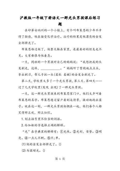 沪教版一年级下册语文一群光头男孩课后练习题-word文档资料