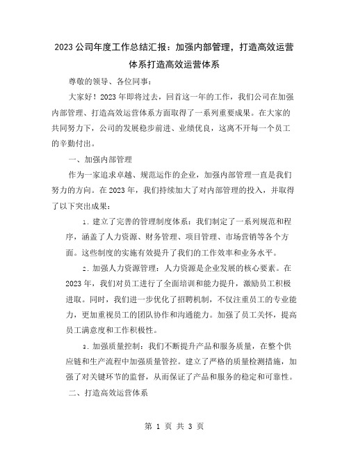 2023公司年度工作总结汇报：加强内部管理,打造高效运营体系