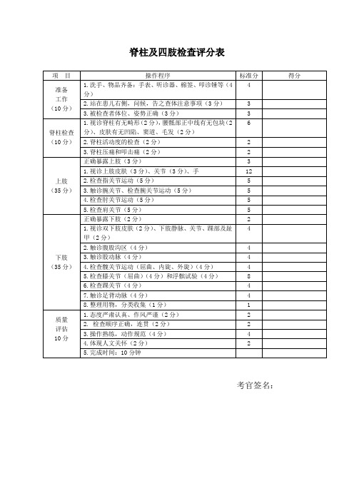 2.3脊柱及四肢检查评分表