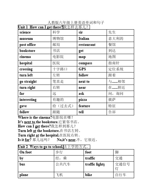 新版人教小学六年级上英语单词默写