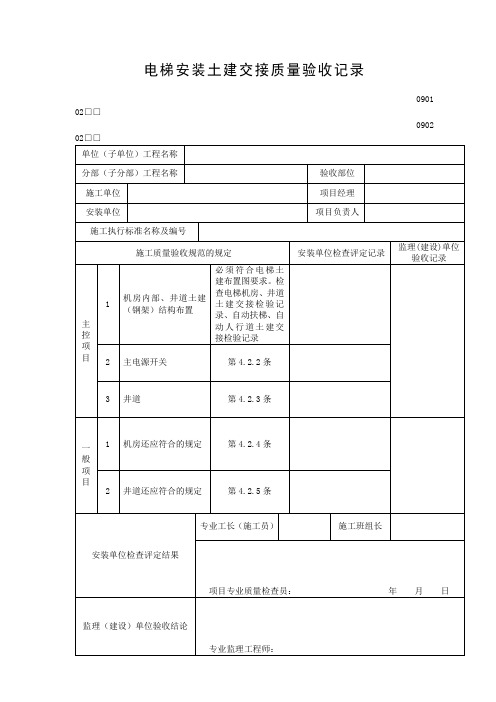 电梯安装土建交接质量验收记录