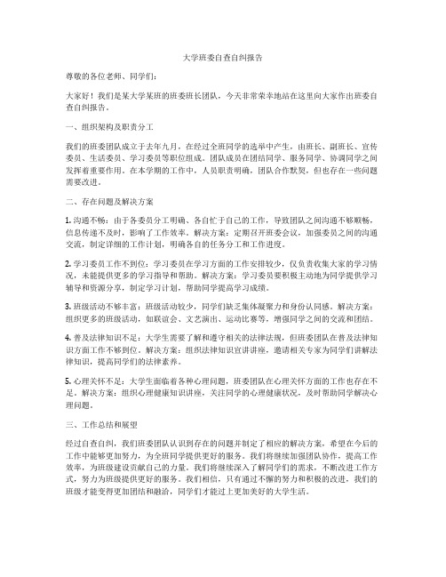 大学班委自查自纠报告