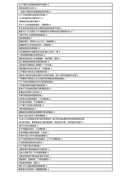 社区预防答案公共课考试