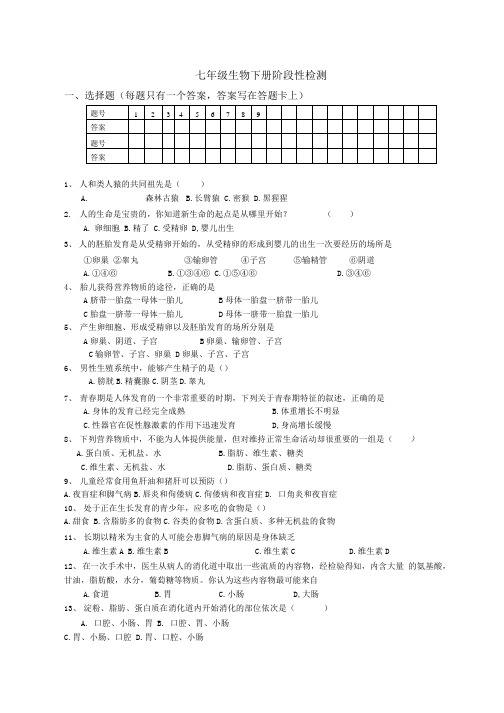 七年级生物下册阶段性检测.doc