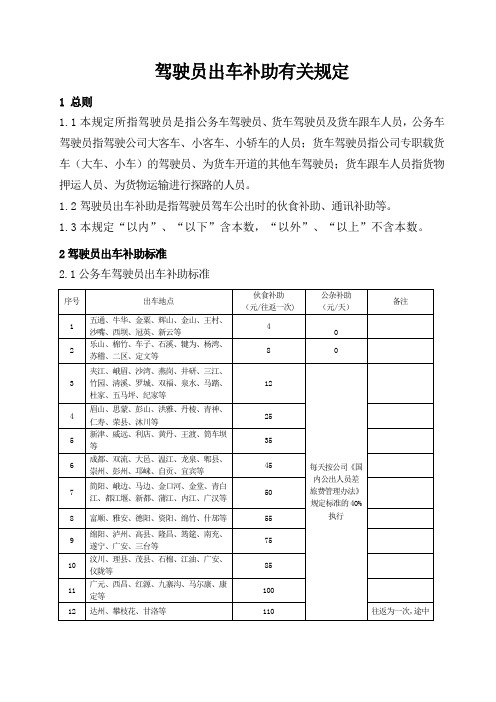 驾驶员出车补助规定