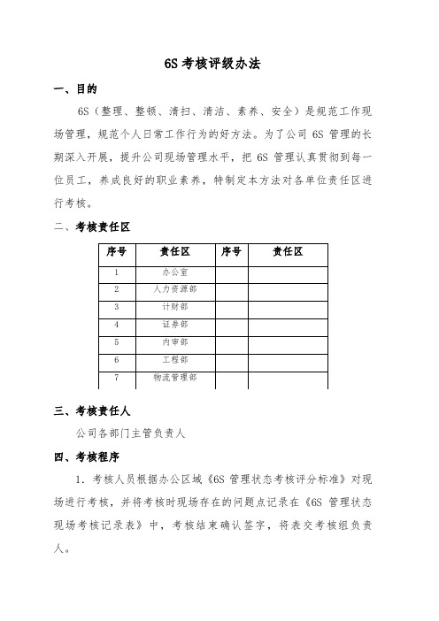 6S考核评级办法公司各部门6S考核评级方案