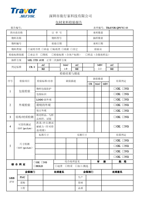 包材来料检验报告