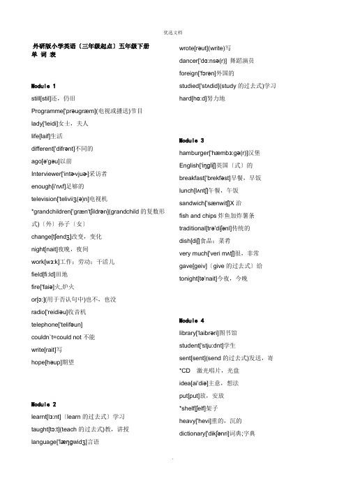 外研社小学英语五年级下册(三年级起点)单词表((带音标)