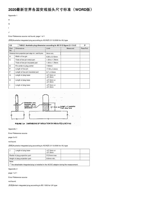 2020最新世界各国安规插头尺寸标准（WORD版）