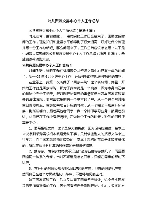公共资源交易中心个人工作总结(精选6篇)