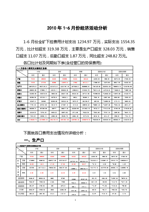 2010年1-6月份分析