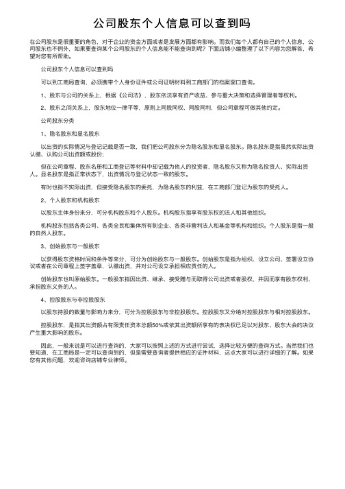 公司股东个人信息可以查到吗