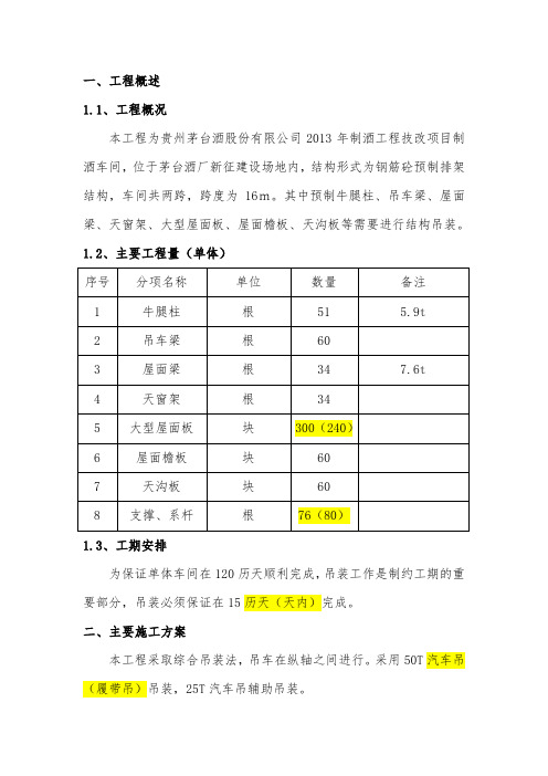 制酒车间预制构件吊装方案