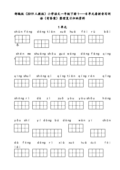 部编人教版一年级语文下册看拼音写词语(1-8)单元(含答案)电子版