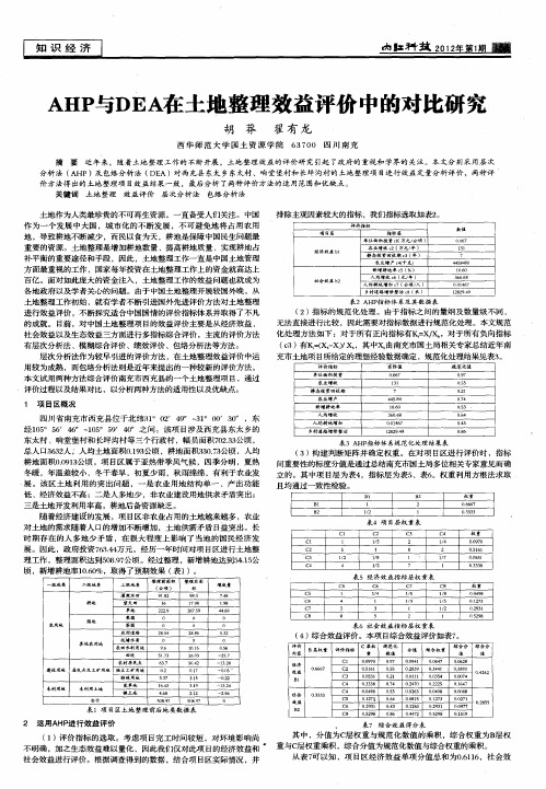 AHP与DEA在土地整理效益评价中的对比研究