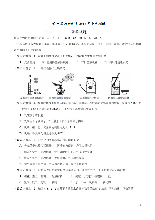 2017年中考化学贵州省六盘水市