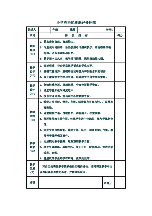 小学英语优质课评价标准