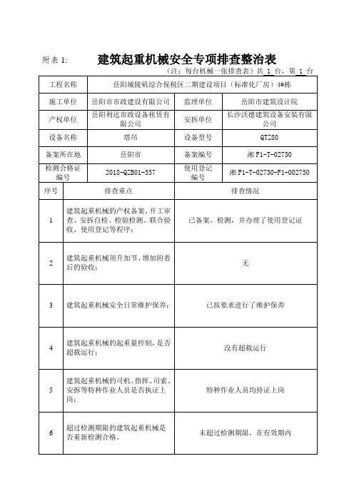 建筑起重机械安全专项排查整治表