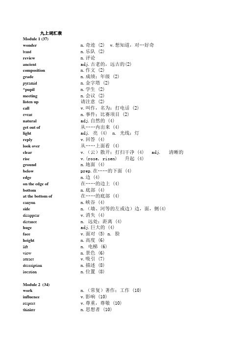 新标准九年级上词汇表