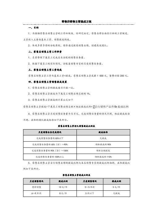 零售店销售人员提成方案