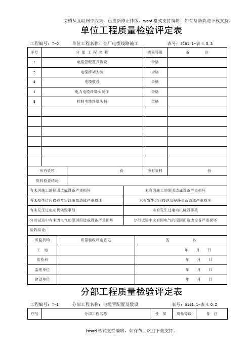 全厂电缆线路施工分项工程验评表