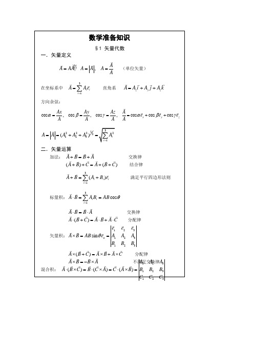 电动力学常用数学公式