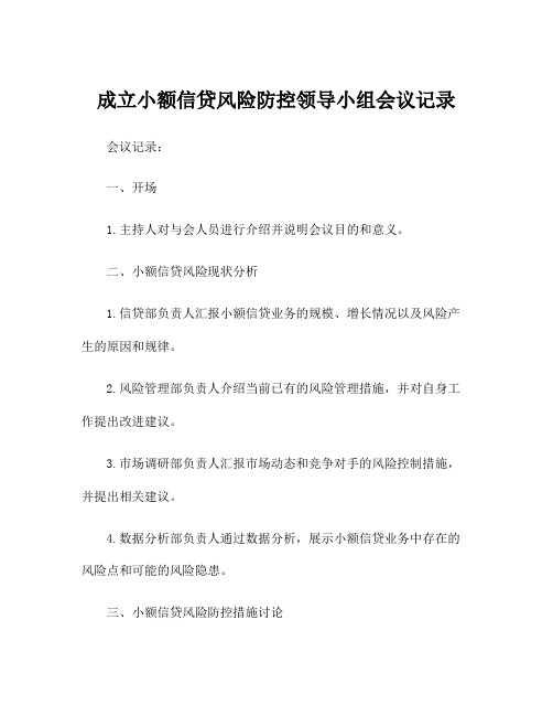 成立小额信贷风险防控领导小组会议记录