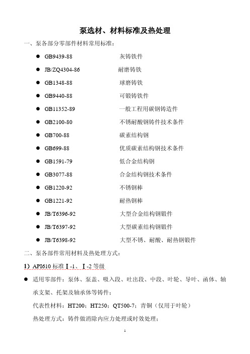 泵部件材料及热处理