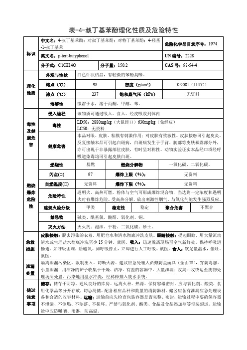 4-叔丁基苯酚-理化性质及危险特性表