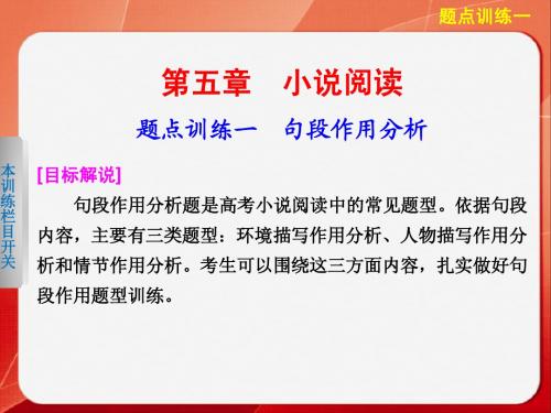 高考语文(江苏专版)大二轮总复习题点训练第一部分  第五章小说阅读  题点训练一句段作用分析