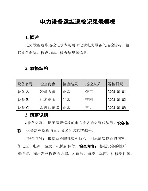 电力设备运维巡检记录表模板