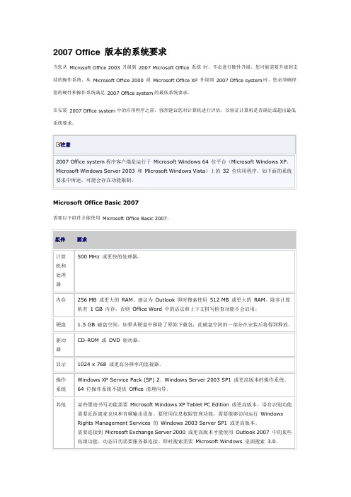 office 2007 系统要求